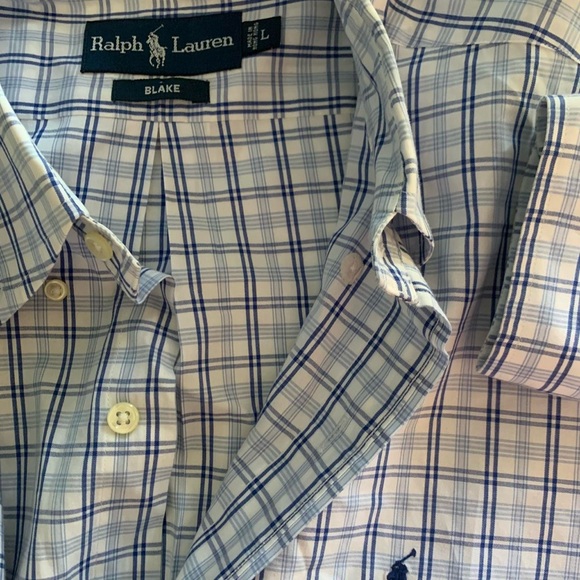 Ralph Lauren Blue and White Plaid Button-Up Shirt oversized - Picture 3 of 5